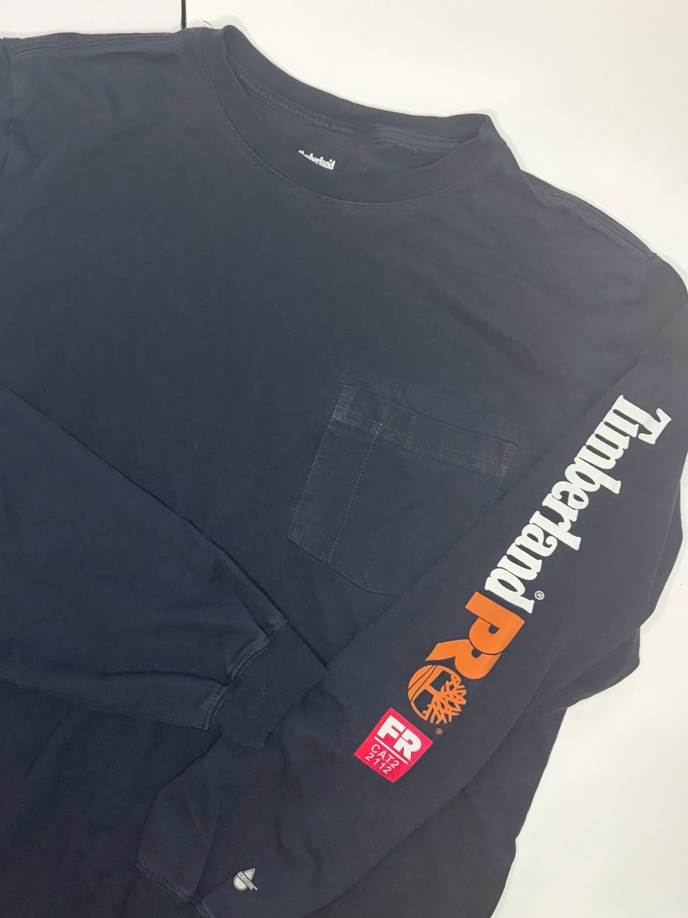 Timberland Pro Fire Rated Long-Sleeve Pocket Tee with Orange Logo - Navy